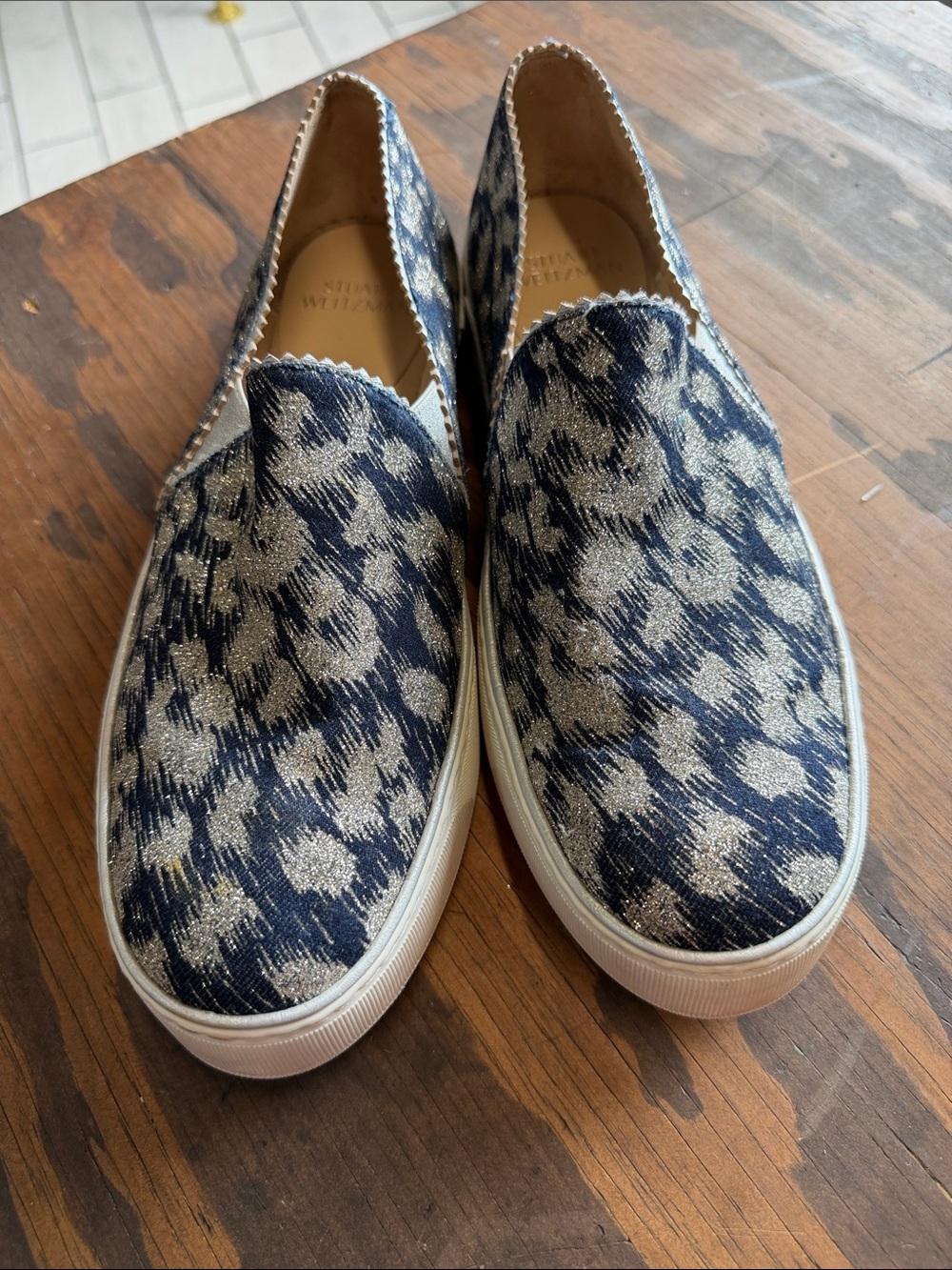 Naturalizer Navy and Silver Leopard-Effect Slip-On Sneakers